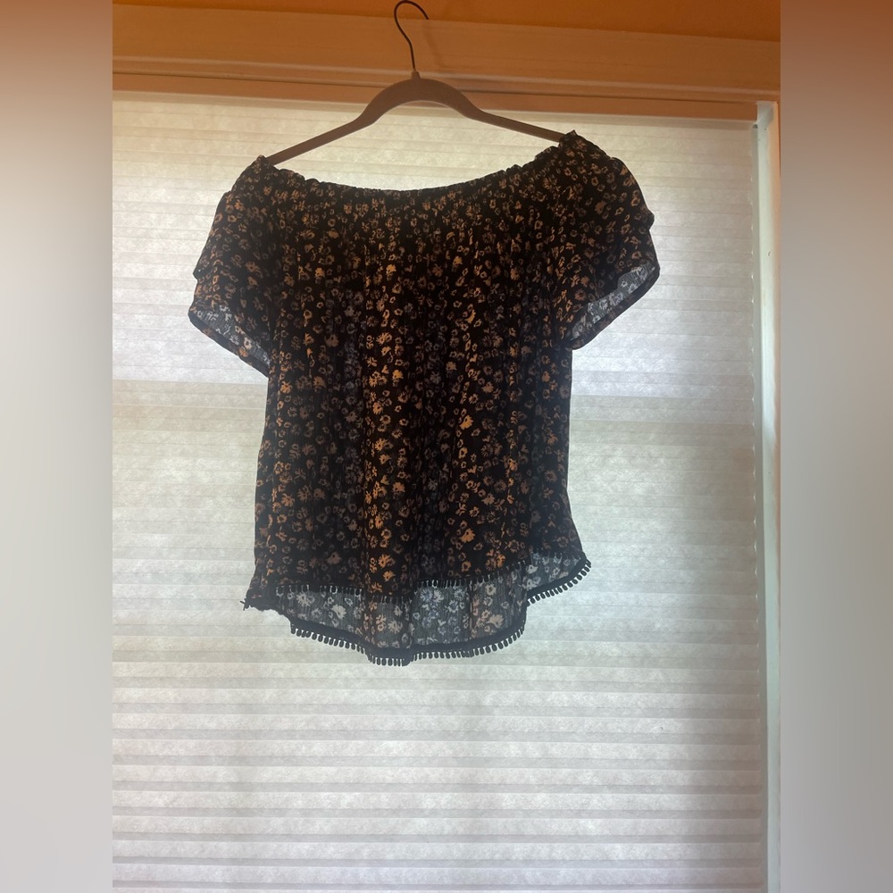 Rewind, off the shoulder top, navy blue with flowers